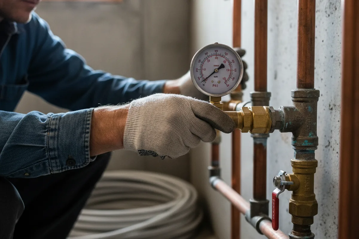 Pressure testing a repaired line during Water Line Repair in Brecksville